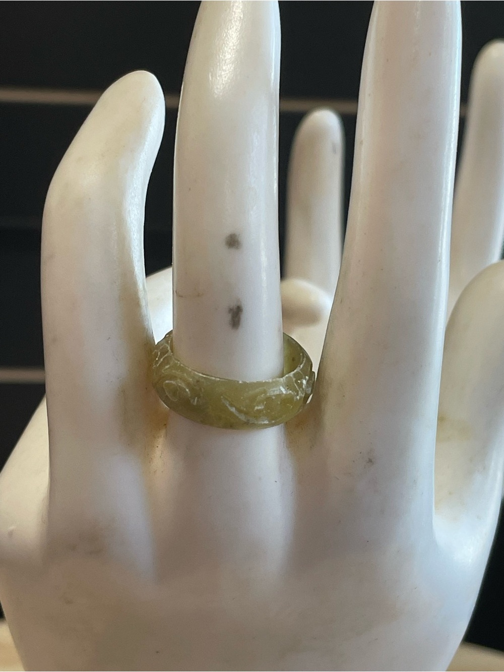 Hand-Carved Olive Green Jade Ring - Women Jewelry